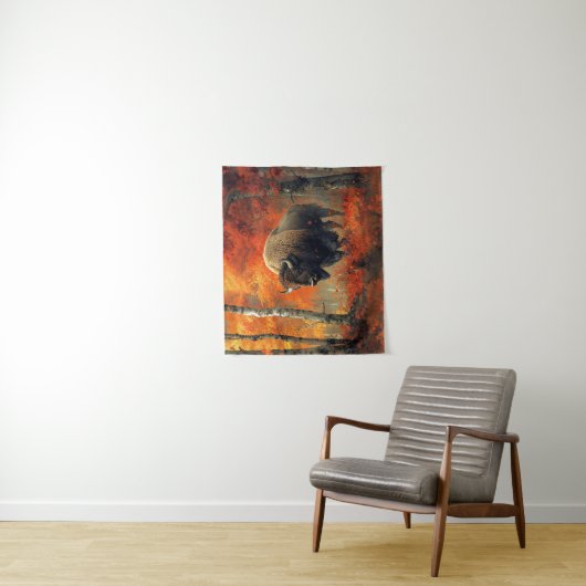 秋の森の芸術作品のバイソン タペストリー (インサイチュ)