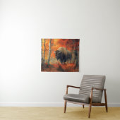 秋の森の芸術作品のバイソン タペストリー (インサイチュ(横))