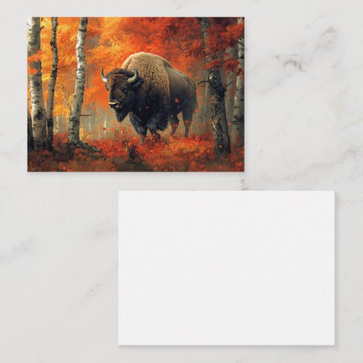 秋の森の芸術作品のバイソン ノートカード (正面/裏面)
