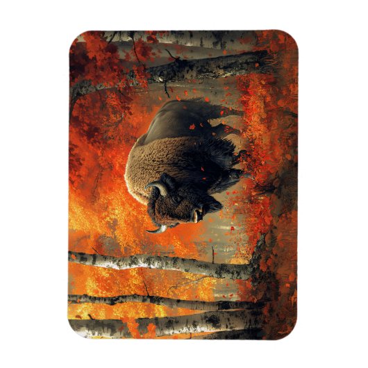 秋の森の芸術作品のバイソン マグネット (縦)