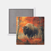 秋の森の芸術作品のバイソン マグネット (正面/裏面)