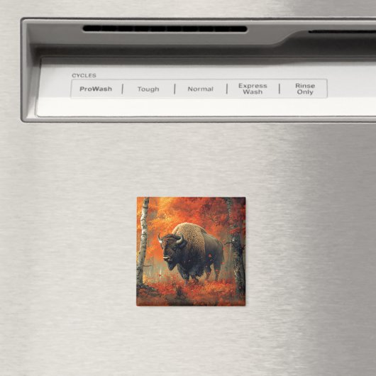 秋の森の芸術作品のバイソン マグネット (インサイチュ (食洗機))