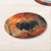 秋の森の芸術作品のバイソン ラウンドペーパーコースター (アングル)