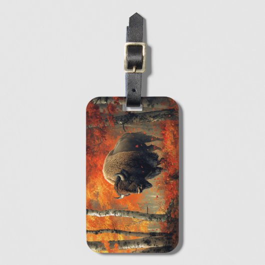 秋の森の芸術作品のバイソン ラゲッジタグ (正面縦)