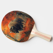 秋の森の芸術作品のバイソン 卓球ラケット (横)