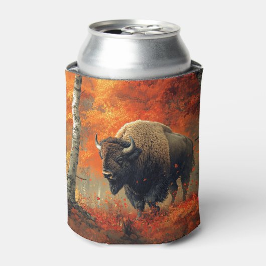 秋の森の芸術作品のバイソン 缶クーラー (缶正面)