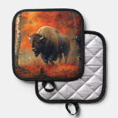 秋の森の芸術作品のバイソン 鍋敷き (正面/裏面)