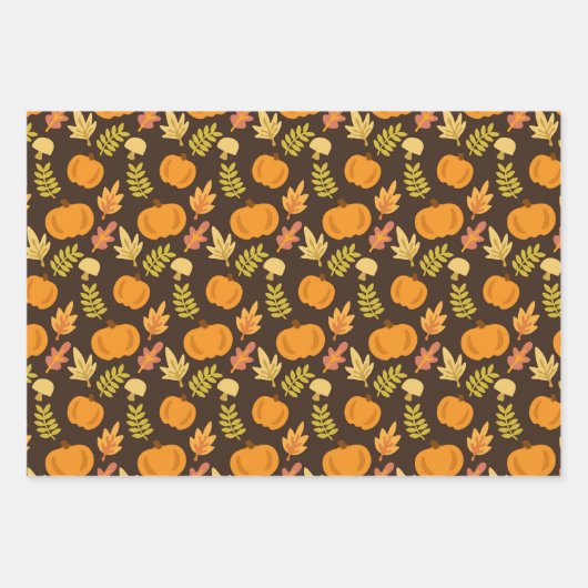 秋の森の落ち葉とパンプキン 感謝祭 ラッピングペーパーシート (正面3)