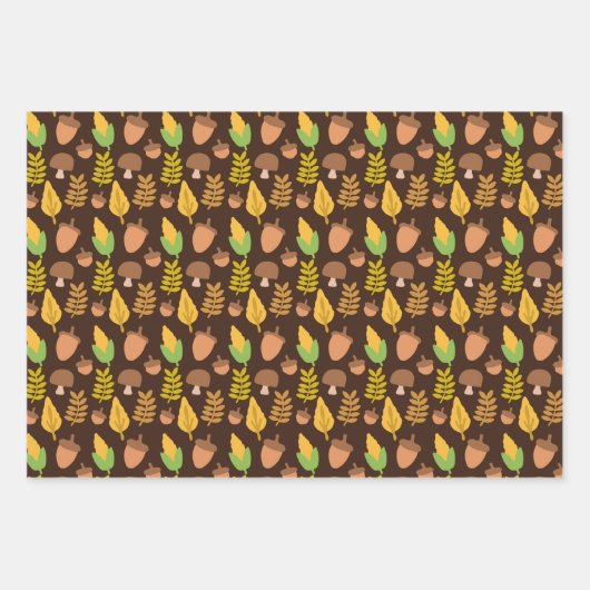 秋の森の落ち葉とパンプキン 感謝祭 ラッピングペーパーシート (正面)