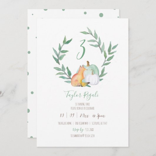 秋の森の誕生日パーティー 招待状 (正面/裏面)