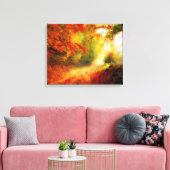 秋の森の道の赤と金ゴールドの水彩 キャンバスプリント (インサイチュ (リビング))