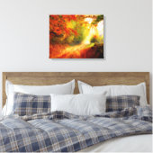 秋の森の道の赤と金ゴールドの水彩 キャンバスプリント (インサイチュ (寝室))