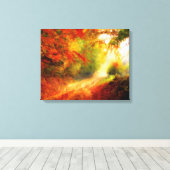 秋の森の道の赤と金ゴールドの水彩 キャンバスプリント (インサイチュ (ウッドフロア))