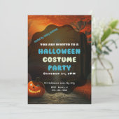 秋の森の道ハロウィーンのジャックOランタン 招待状 (スタンド正面)