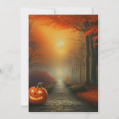 秋の森の道ハロウィーンのジャックOランタン 招待状 (裏面)