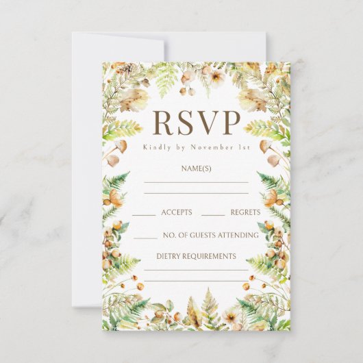 秋の森の離れ秋の結婚式RSVPカード 出欠カード (正面)