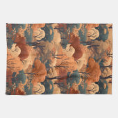 秋の森の風景を重ね素朴- Woodland キッチンタオル (横)