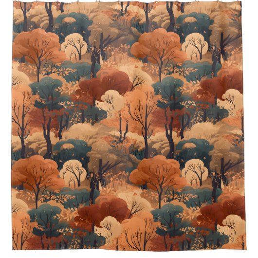 秋の森の風景を重ね素朴- Woodland シャワーカーテン (正面)