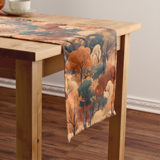 秋の森の風景を重ね素朴- Woodland ショートテーブルランナー (インサイチュ)