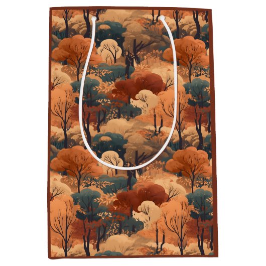 秋の森の風景を重ね素朴- Woodland ミディアムペーパーバッグ (正面)