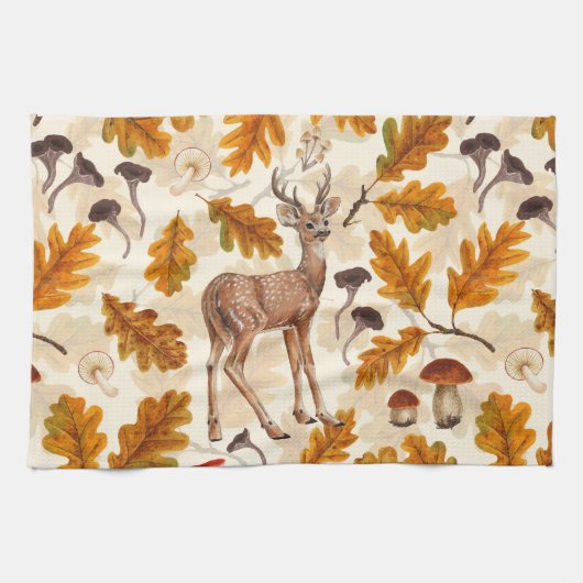 秋の森の鹿 キッチンタオル (横)