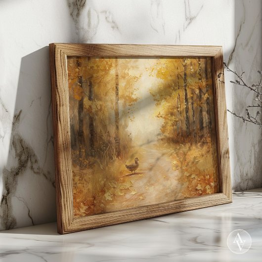 秋の森の黄金の道絵を描のヴィンテージ秋 ポスター