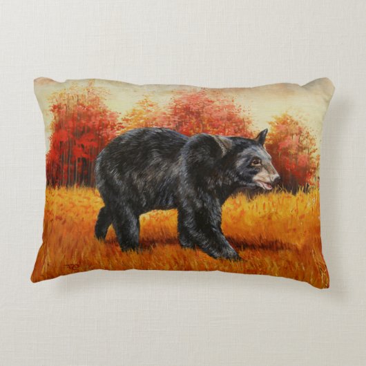 秋の森の黒熊 アクセントクッション (裏面)