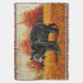 秋の森の黒熊 スローブランケット (正面縦)