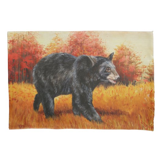 秋の森の黒熊 枕カバー (正面左)