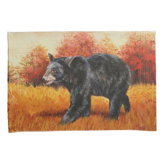 秋の森の黒熊 枕カバー (正面右)