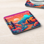 秋の森を抜ける日没の道 コースター (左側)