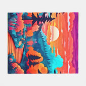 秋の森を抜ける日没の道 フリースブランケット (正面(横))