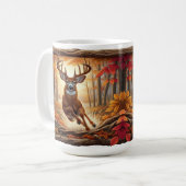 秋の森を駆け抜け鮮やかる鹿 コーヒーマグカップ (正面左)