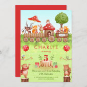 秋の森ウッドランドアニマルズキッド誕生日招待状 招待状 (正面/裏面)
