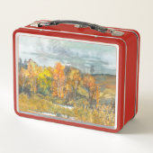 秋の森オレンジの金ゴールド メタルランチボックス (裏面)