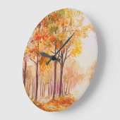 秋の森カラフル油風景 ラージ壁時計 (傾斜)