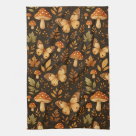 秋の森キノコと蝶 キッチンタオル