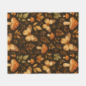 秋の森キノコと蝶 フリースブランケット (正面(横))