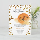 秋の森林キツネの双子の赤ちゃんシャワー 招待状 (スタンド正面)