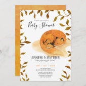 秋の森林キツネの双子の赤ちゃんシャワー 招待状 (正面/裏面)