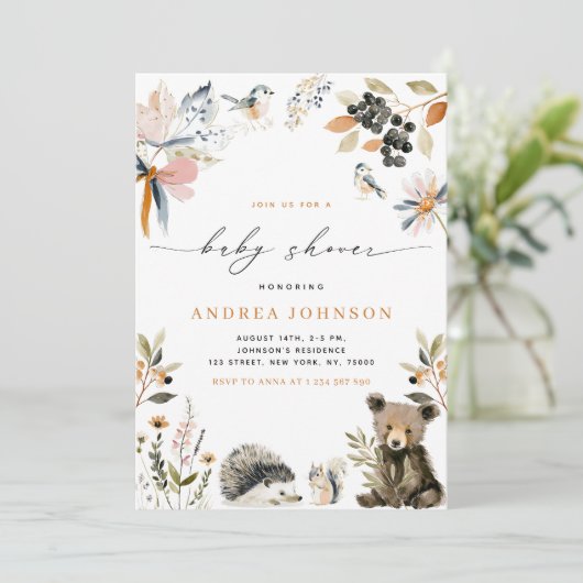 秋の森林動物秋赤ちゃんシャワー 招待状 (スタンド正面)
