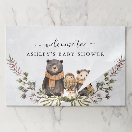 秋の森林熊の赤ちゃんシャワー ペーパーパッド (折り畳み)