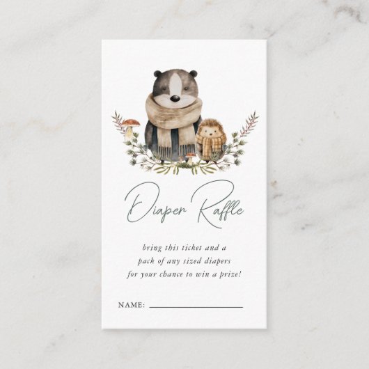 秋の森林赤ちゃんシャワーおむつラッフル エンクロージャーカード (正面)