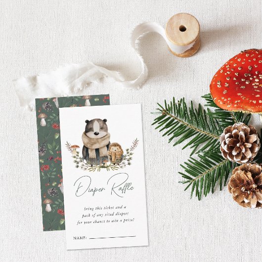 秋の森林赤ちゃんシャワーおむつラッフル エンクロージャーカード