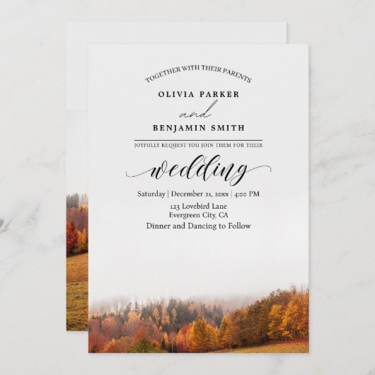 秋の森秋の結婚式 招待状 (正面/裏面)