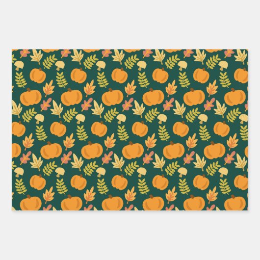 秋の森 オータム フォックス オウル かぼちゃ ラッピングペーパーシート (正面3)