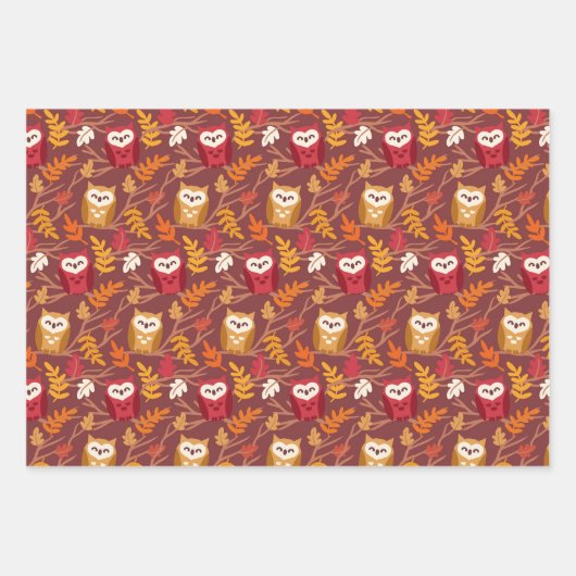 秋の森 オータム フォックス オウル かぼちゃ ラッピングペーパーシート (正面2)