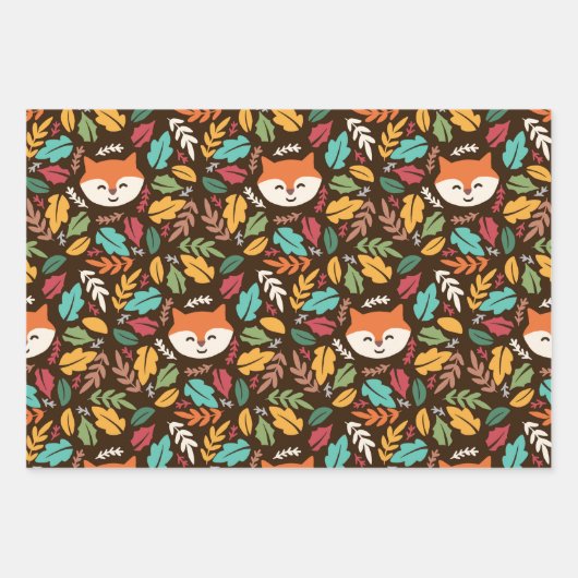 秋の森 オータム フォックス オウル かぼちゃ ラッピングペーパーシート (正面)