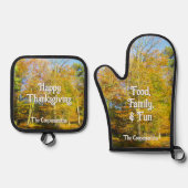 秋の森&サンシャインパーソナライズされた- 鍋つかみ&鍋敷きセット (正面)