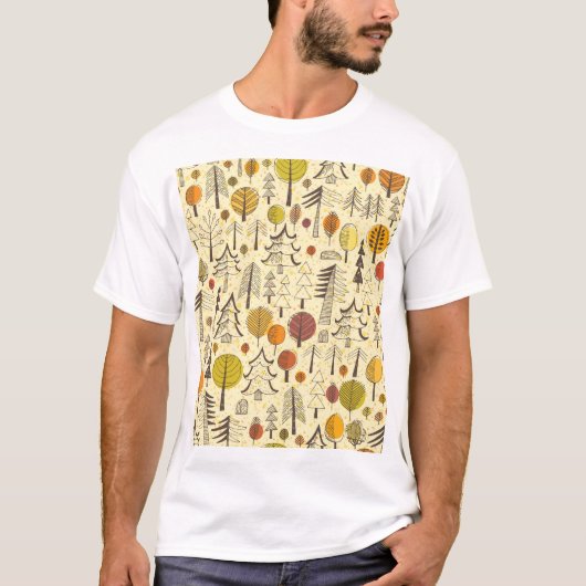 秋の森:シームレスグラフィックパターン。 Tシャツ (正面)